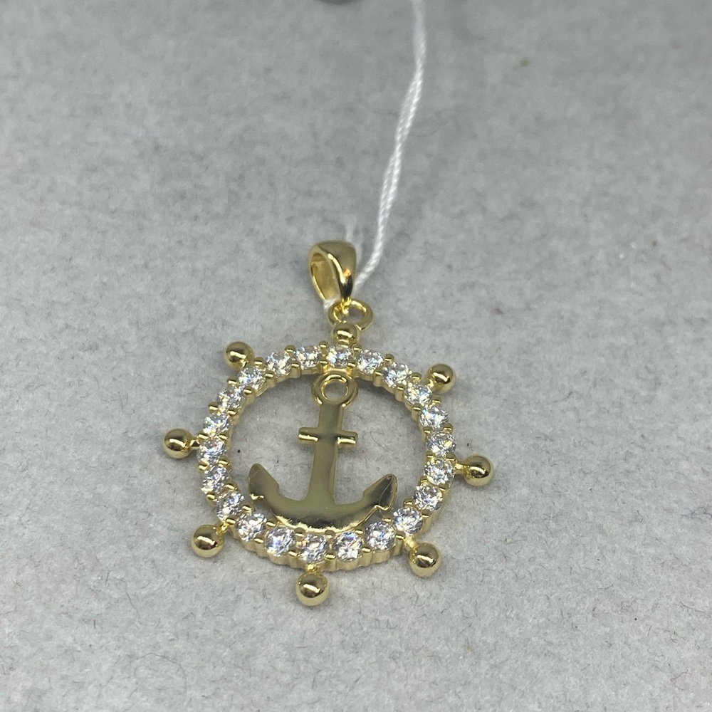Elegant Sterling Silver with Gold Plating  Anchor Pendant with Cubic Zirconia.
